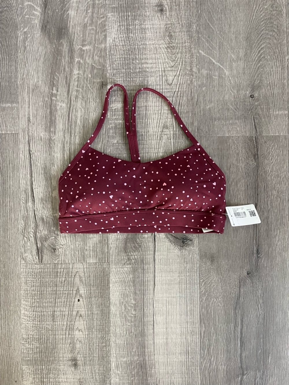 NWT lululemon Flow Y Bra Nulu Heart Scatter Dot Print Candy Cloud Burgundy Bay 8 - Picture 2 of 6